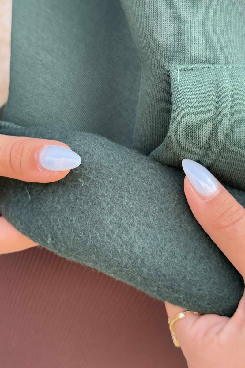 FRONT WRITTINGS FLUFFY ONE COLOR WOMEN HOODIE GREEN/JESHILE - 5