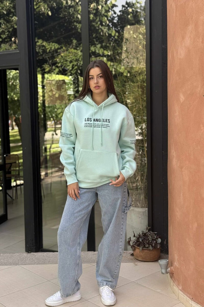 FRONT WRITTINGS FLUFFY ONE COLOR WOMEN HOODIE MINT/MENTE - 1