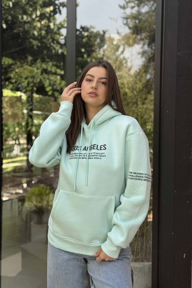 FRONT WRITTINGS FLUFFY ONE COLOR WOMEN HOODIE MINT/MENTE - 2