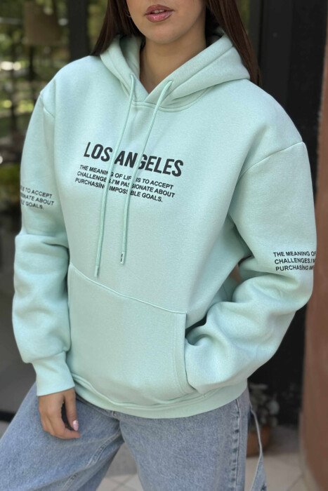FRONT WRITTINGS FLUFFY ONE COLOR WOMEN HOODIE MINT/MENTE - 4