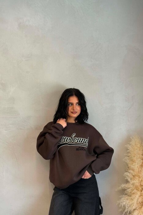 FRONT WRITTINGS FLUFFY WOMAN SWEATSHIRT BROWN/KAFE - 1