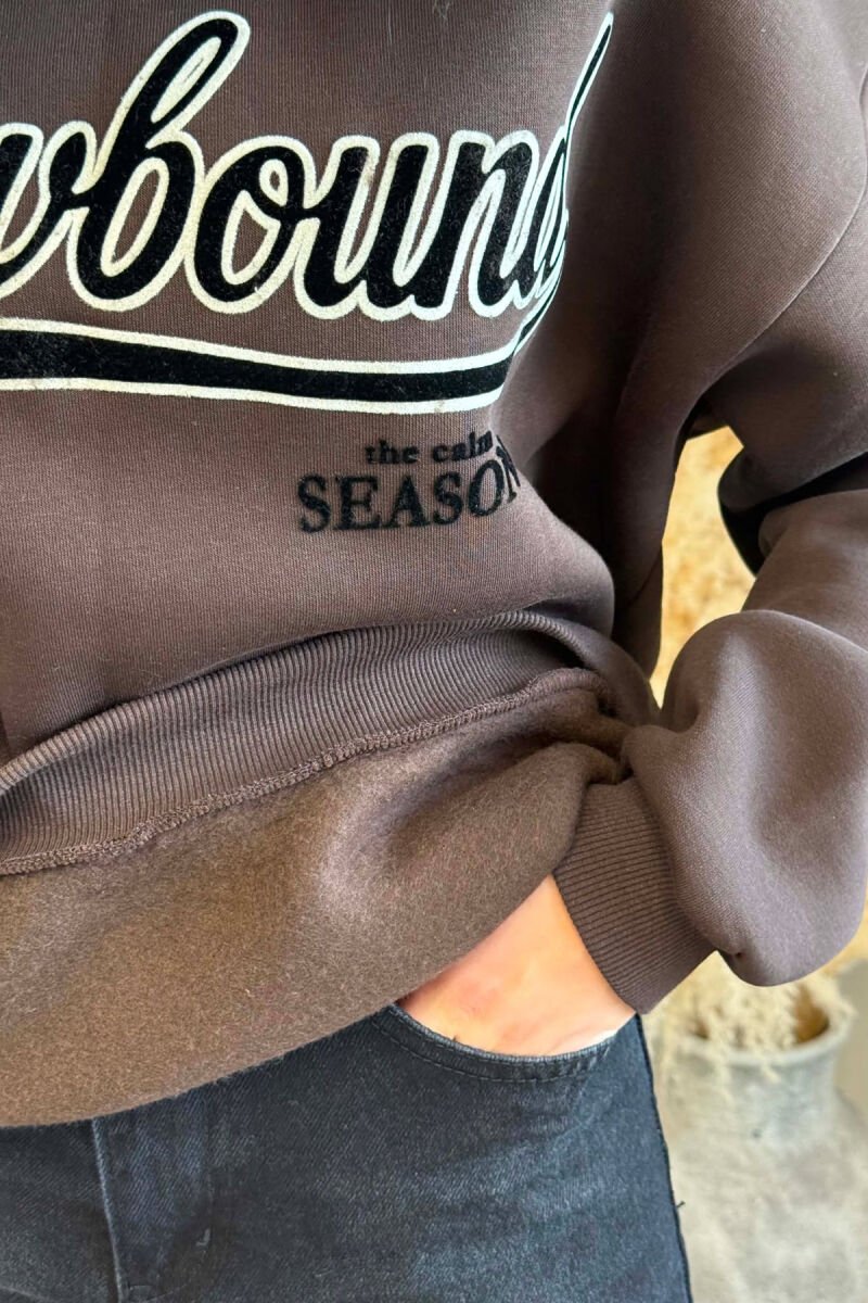 FRONT WRITTINGS FLUFFY WOMAN SWEATSHIRT BROWN/KAFE - 2