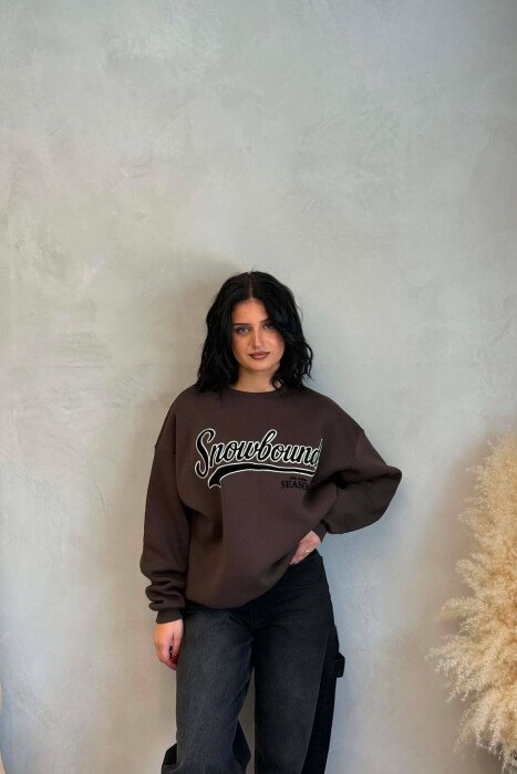 FRONT WRITTINGS FLUFFY WOMAN SWEATSHIRT BROWN/KAFE - 4