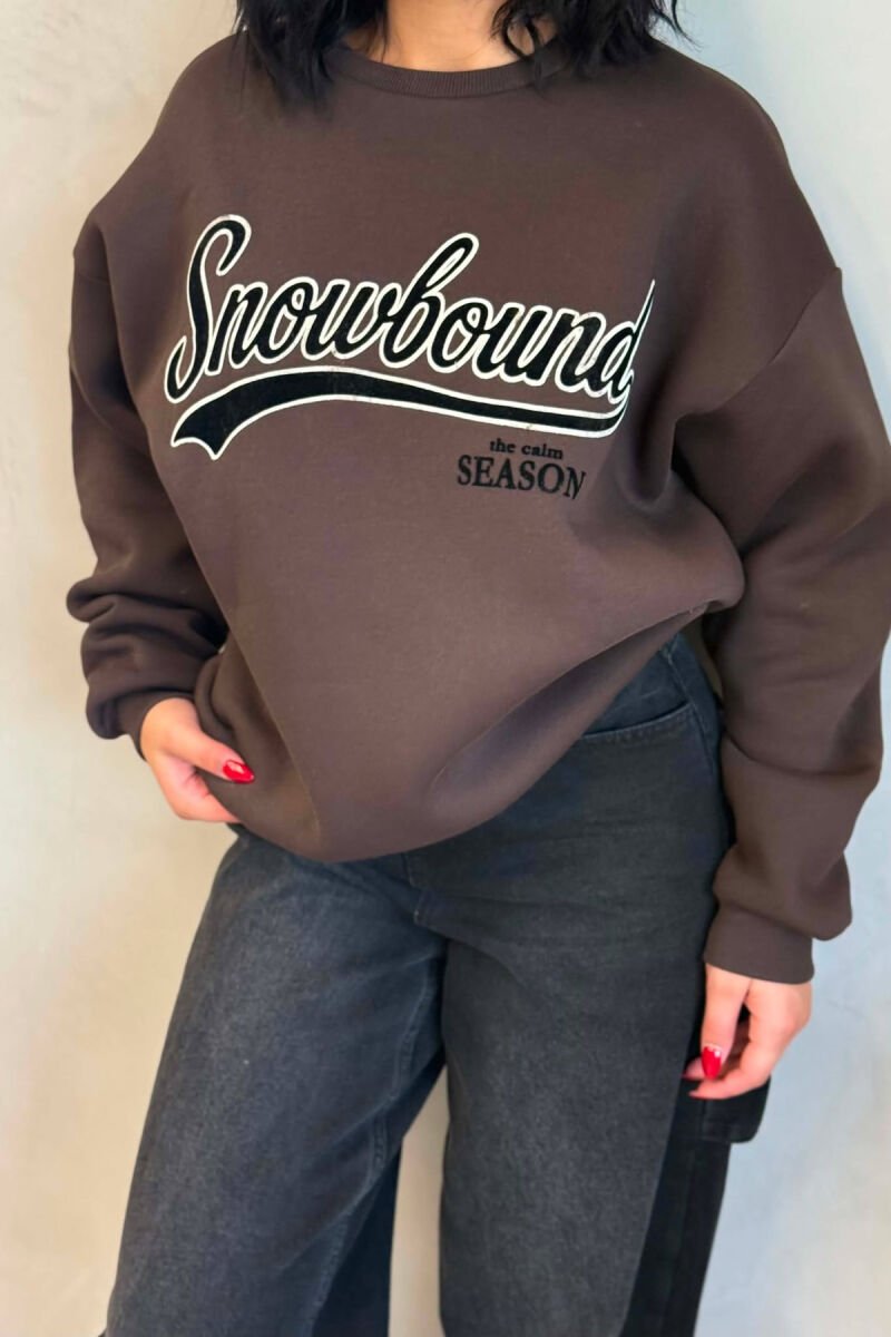 FRONT WRITTINGS FLUFFY WOMAN SWEATSHIRT BROWN/KAFE - 5