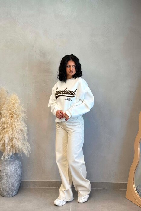 FRONT WRITTINGS FLUFFY WOMAN SWEATSHIRT CREAM/KREM - 3