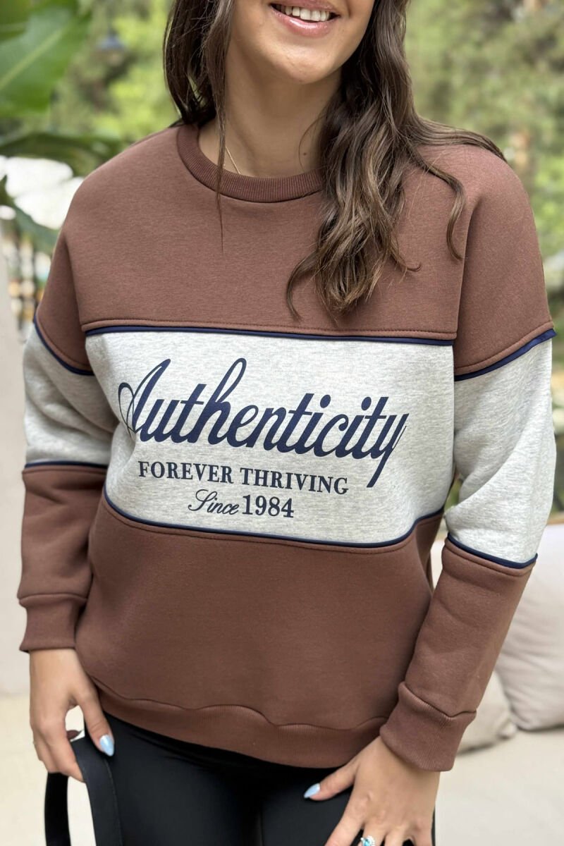 FRONT WRITTINGS FLUFFY WOMEN SWEATSHIRT BROWN/KAFE - 1