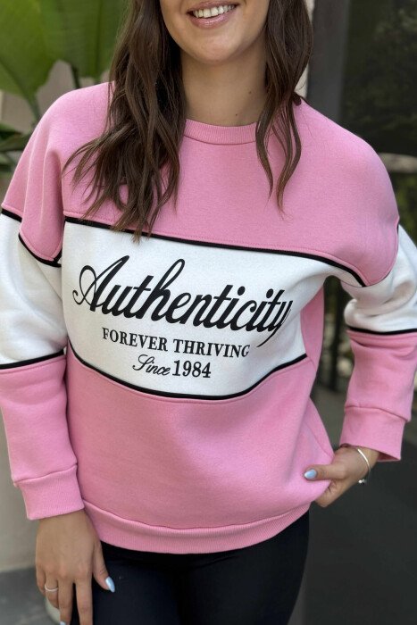 FRONT WRITTINGS FLUFFY WOMEN SWEATSHIRT PINK/ROZE - 2