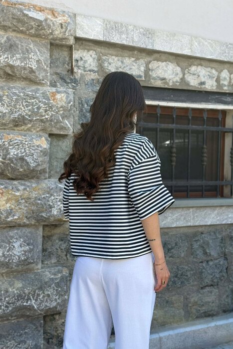 FRONT WRITTINGS LINES DESIGN WOMAN T-SHIRT WHITE-BLUE/BABL - 4