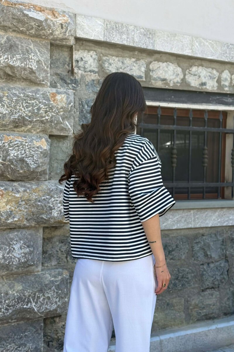 FRONT WRITTINGS LINES DESIGN WOMAN T-SHIRT WHITE-BLUE/BABL - 4