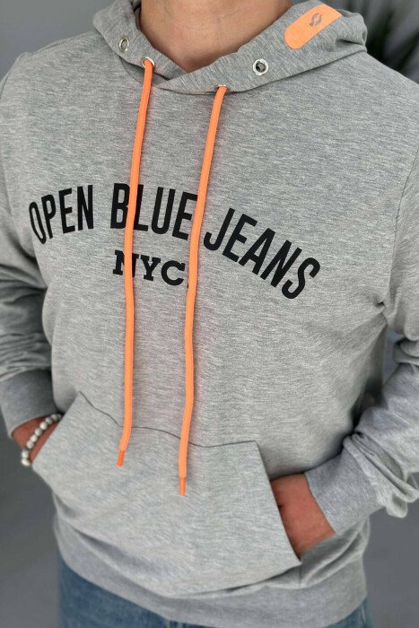 FRONT WRITTINGS MEN HOODIE LIGHT GREY/GZ - KLAUDIO FASHION