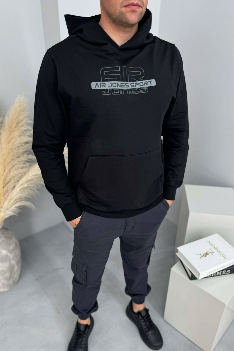 FRONT WRITTINGS ONE COLOR MEN HOODIE BLACK/ E ZEZE - 2