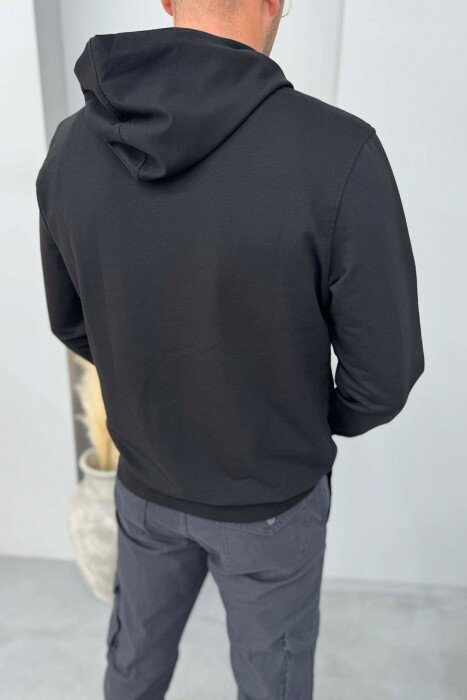 FRONT WRITTINGS ONE COLOR MEN HOODIE BLACK/ E ZEZE - 3