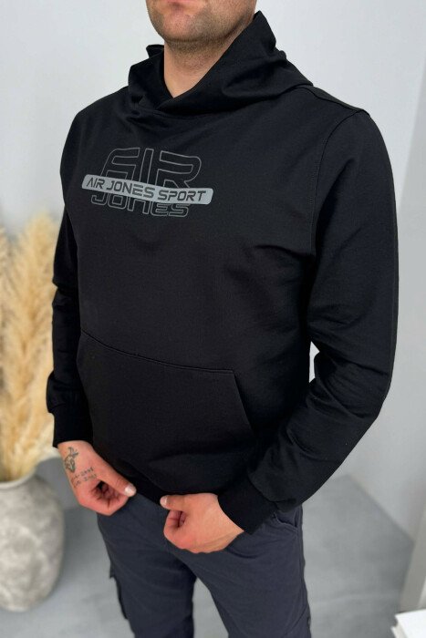 FRONT WRITTINGS ONE COLOR MEN HOODIE BLACK/ E ZEZE - 4