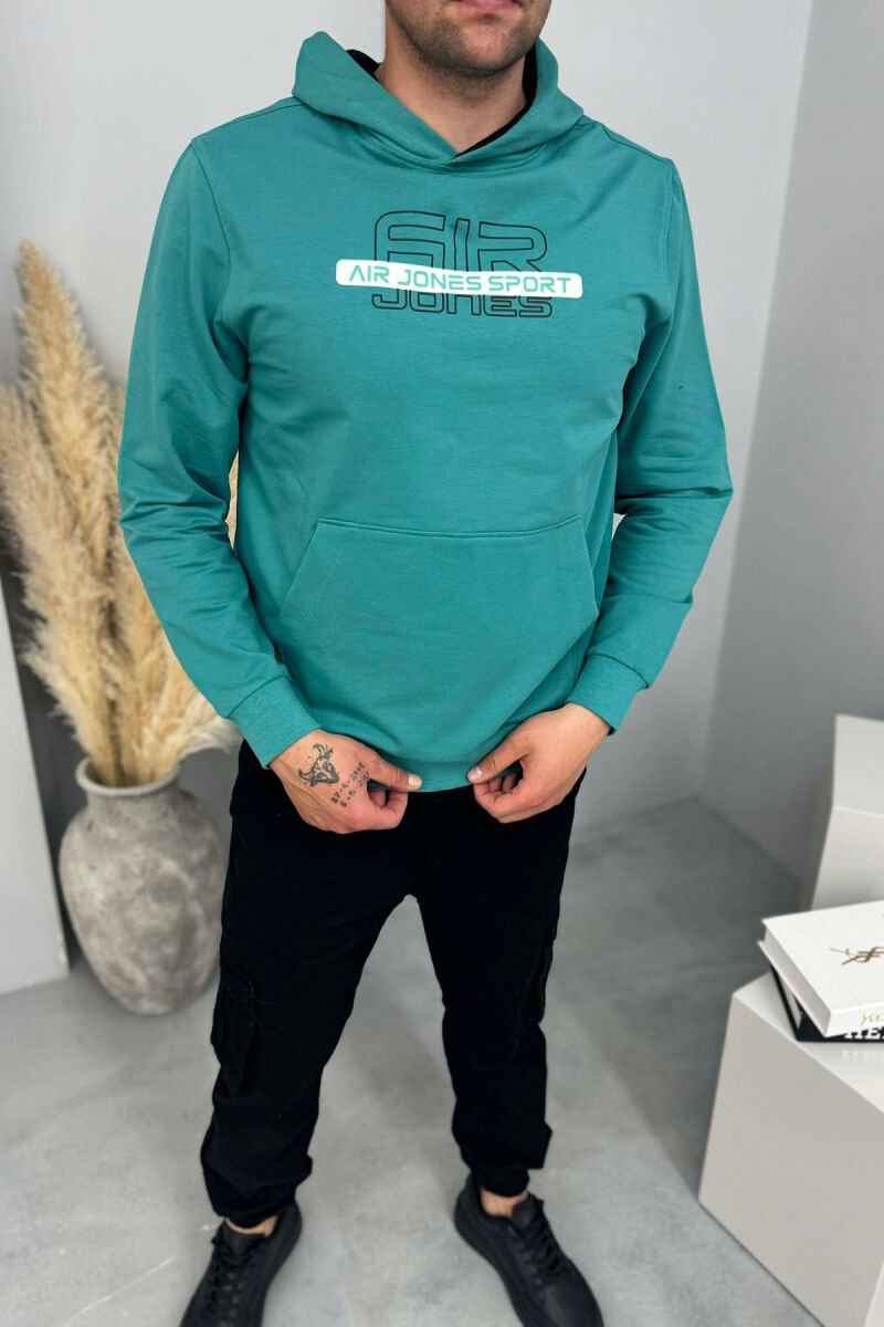 FRONT WRITTINGS ONE COLOR MEN HOODIE BLUE STONE/GK - 2