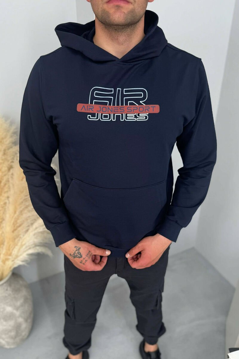 FRONT WRITTINGS ONE COLOR MEN HOODIE DARK BLUE/BEE - 1