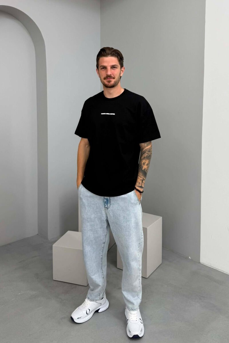 FRONT WRITTINGS ONE COLOR MEN T-SHIRT BLACK/ E ZEZE - 3