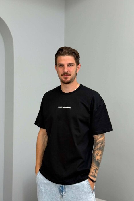 FRONT WRITTINGS ONE COLOR MEN T-SHIRT BLACK/ E ZEZE - KLAUDIO FASHION