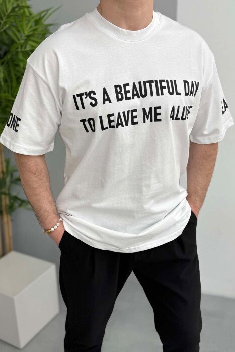 FRONT WRITTINGS ONE COLOR MEN T-SHIRT WHITE-E BARDHE - KLAUDIO FASHION