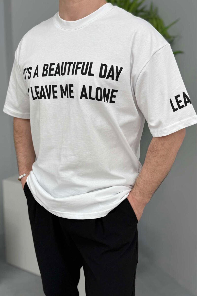 FRONT WRITTINGS ONE COLOR MEN T-SHIRT WHITE-E BARDHE - 4