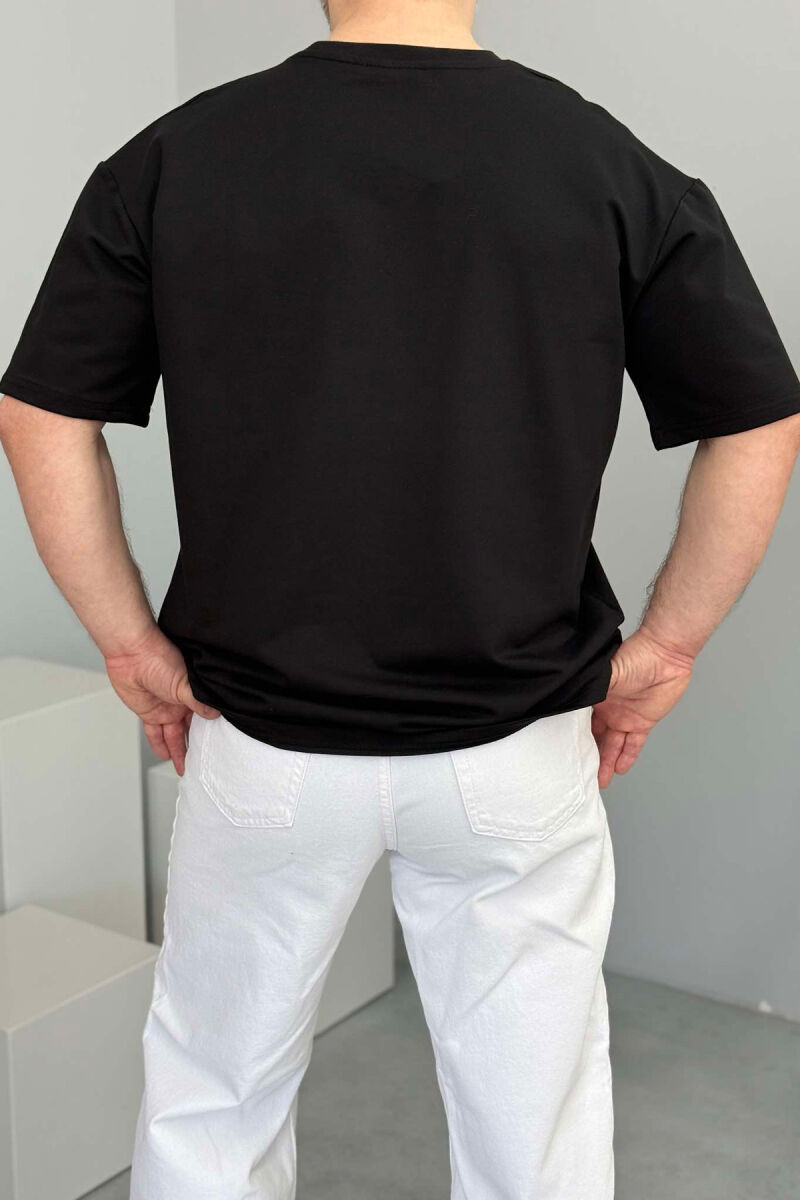 FRONT WRITTINGS ONE COLOR ROUND NECK MEN T-SHIRT BLACK/ E ZEZE - 3