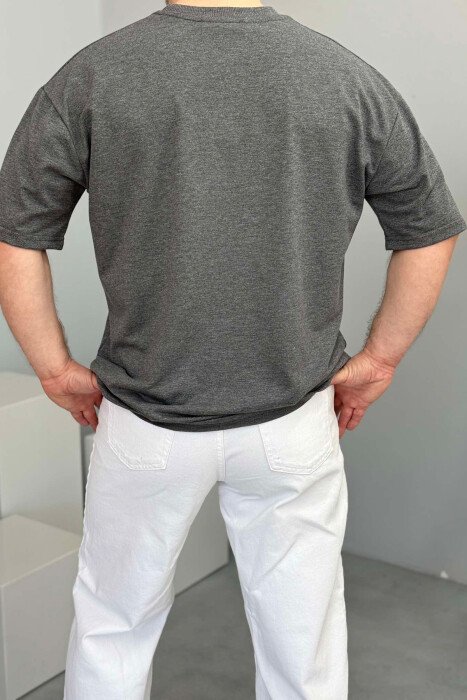 FRONT WRITTINGS ONE COLOR ROUND NECK MEN T-SHIRT DARK GREY/GEE - 3