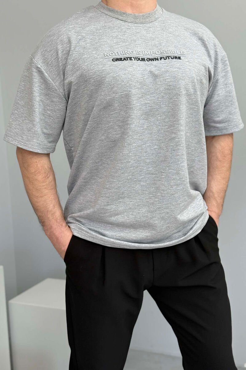 FRONT WRITTINGS ONE COLOR ROUND NECK MEN T-SHIRT GREY/GRI - 1