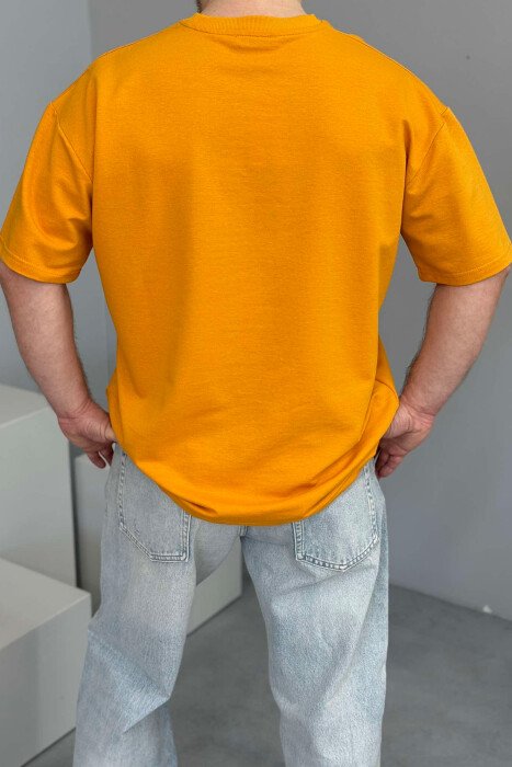FRONT WRITTINGS ONE COLOR ROUND NECK MEN T-SHIRT MUSTARD/MUSTARDE - 2