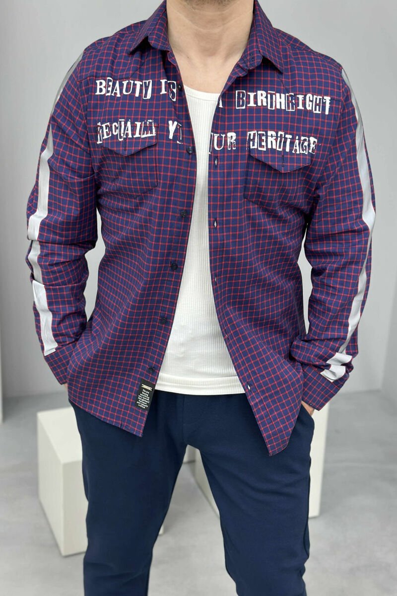 FRONT WRITTINGS PLAID MEN SHIRT BLUE/BLU - 2