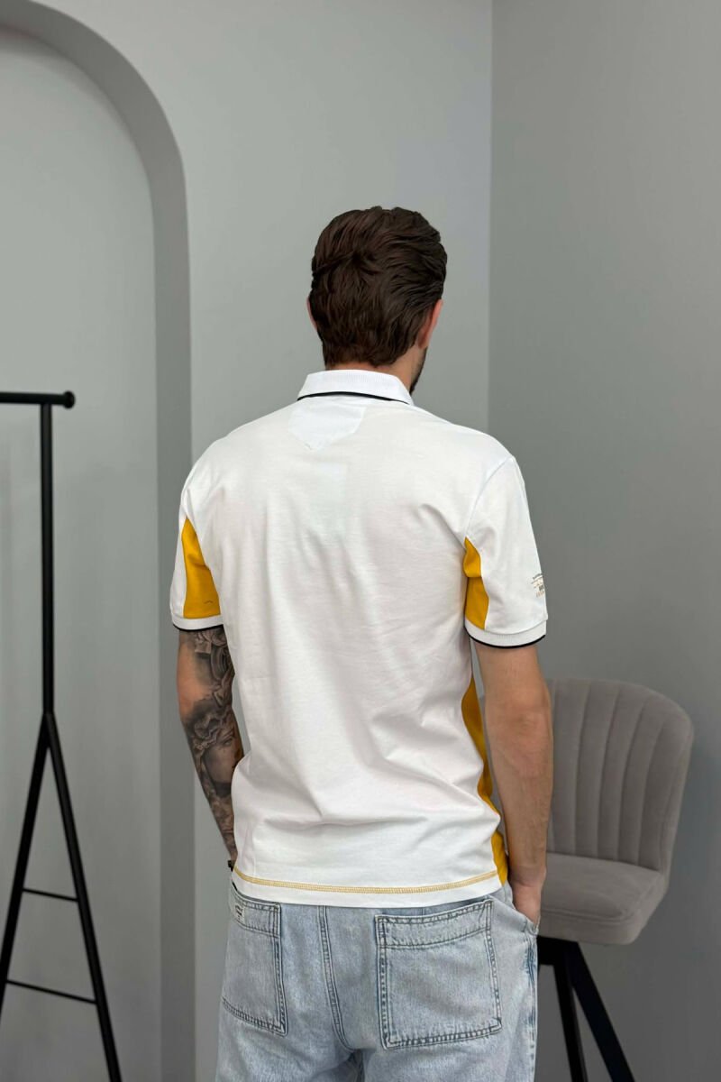 FRONT WRITTINGS POLO NECK MEN T-SHIRT WHITE-YELLOW/BAVE - 3