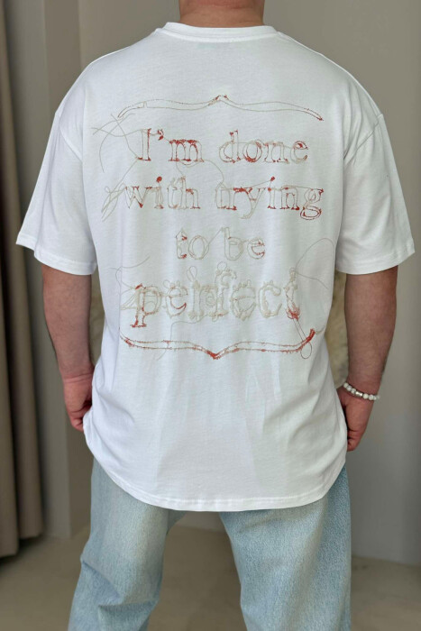 FRONT WRITTINGS ROUND NECK BACK DESIGN MEN T-SHIRT WHITE-E BARDHE - 2