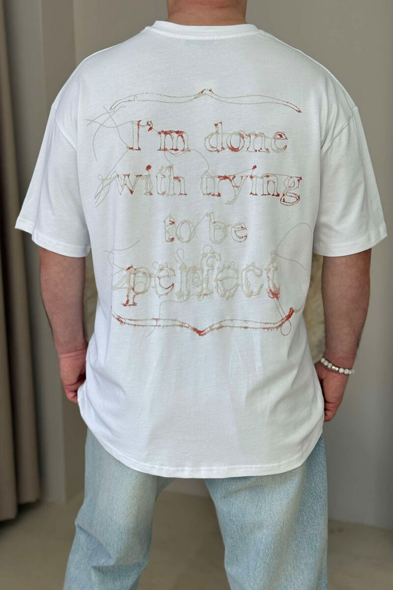 FRONT WRITTINGS ROUND NECK BACK DESIGN MEN T-SHIRT WHITE-E BARDHE - 2