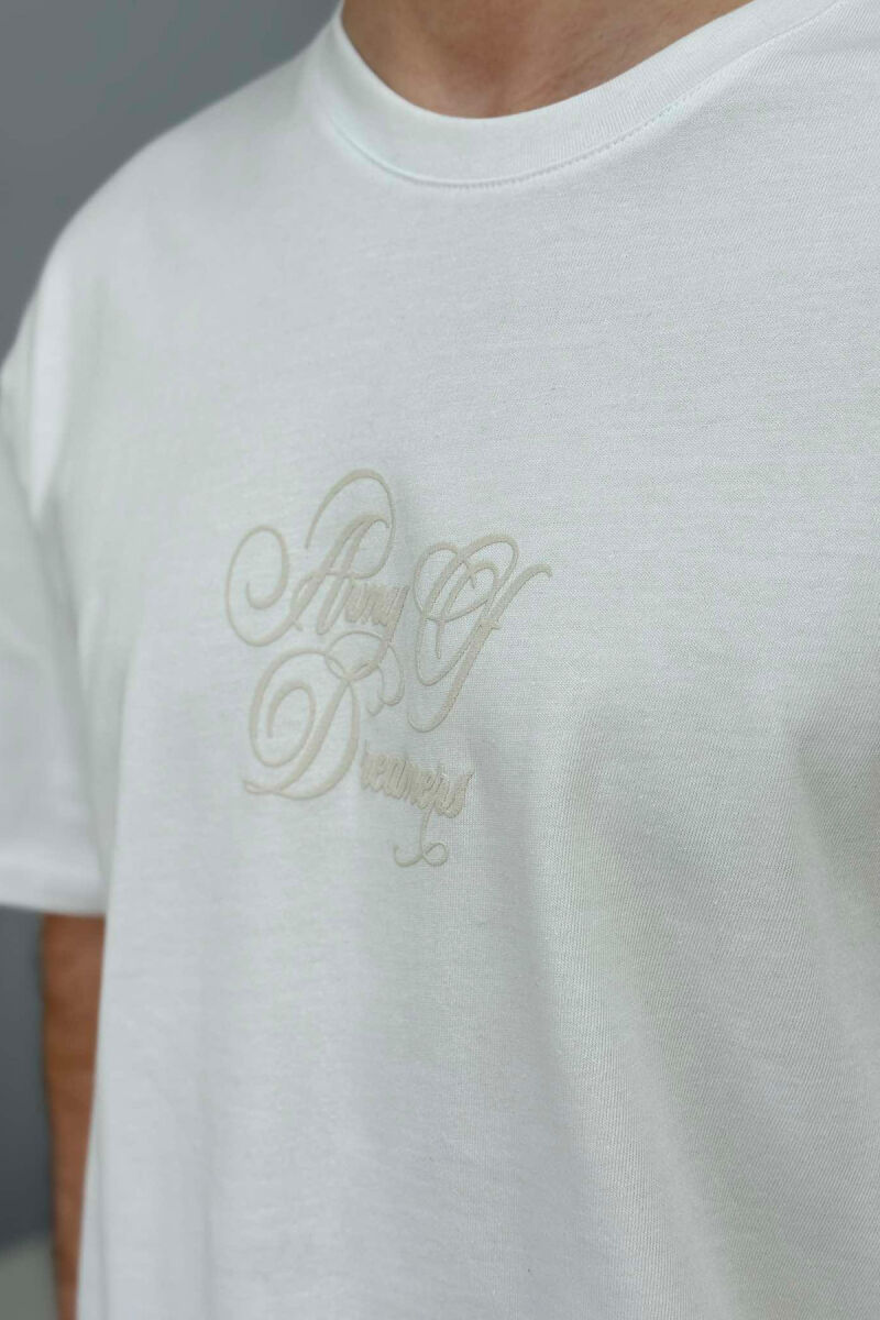 FRONT WRITTINGS ROUND NECK BACK DESIGN MEN T-SHIRT WHITE-E BARDHE - 3