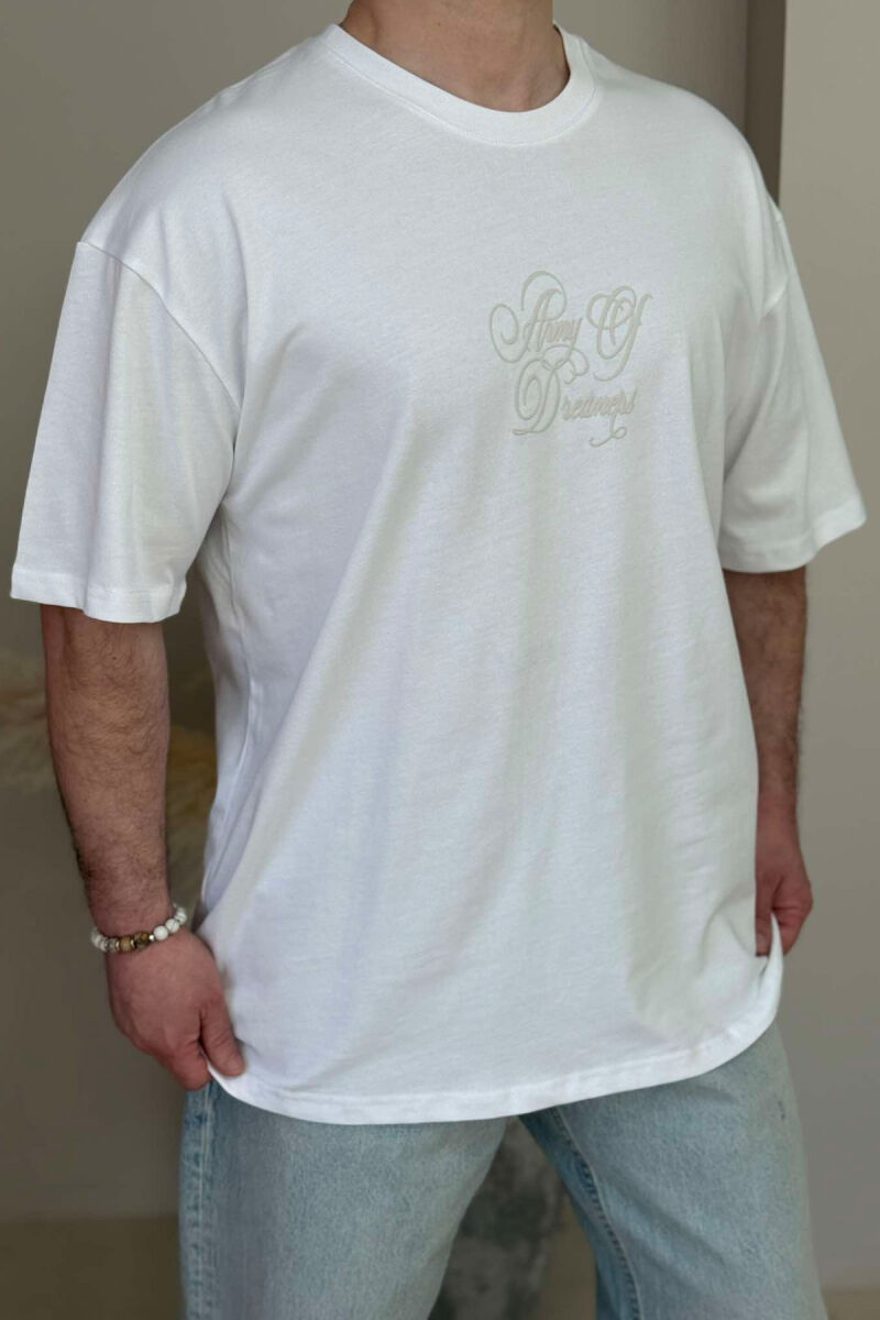 FRONT WRITTINGS ROUND NECK BACK DESIGN MEN T-SHIRT WHITE-E BARDHE - 4