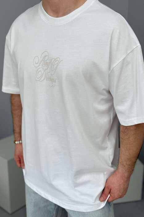 FRONT WRITTINGS ROUND NECK BACK DESIGN MEN T-SHIRT WHITE-E BARDHE - 5