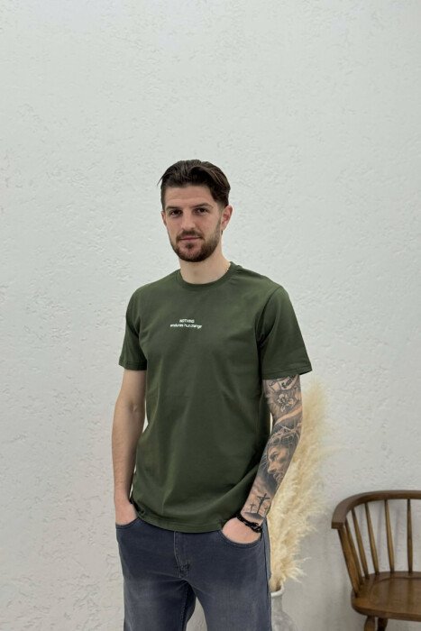 FRONT WRITTINGS ROUND NECK MEN T-SHIRT GREEN/JESHILE - 