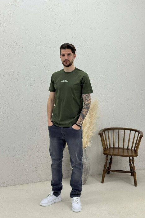FRONT WRITTINGS ROUND NECK MEN T-SHIRT GREEN/JESHILE - 2