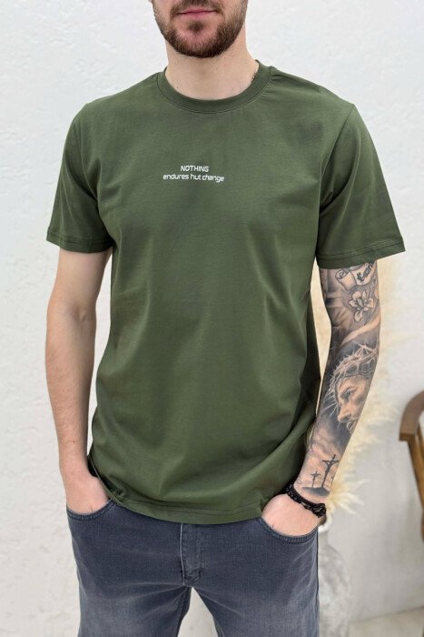 FRONT WRITTINGS ROUND NECK MEN T-SHIRT GREEN/JESHILE - 3