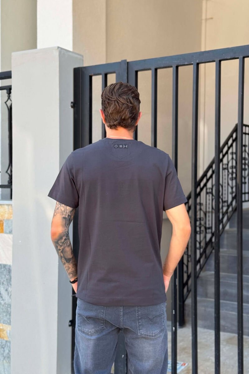 FRONT WRITTINGS ROUND NECK MEN T-SHIRT GREY-BLUE/ GRBL - 3