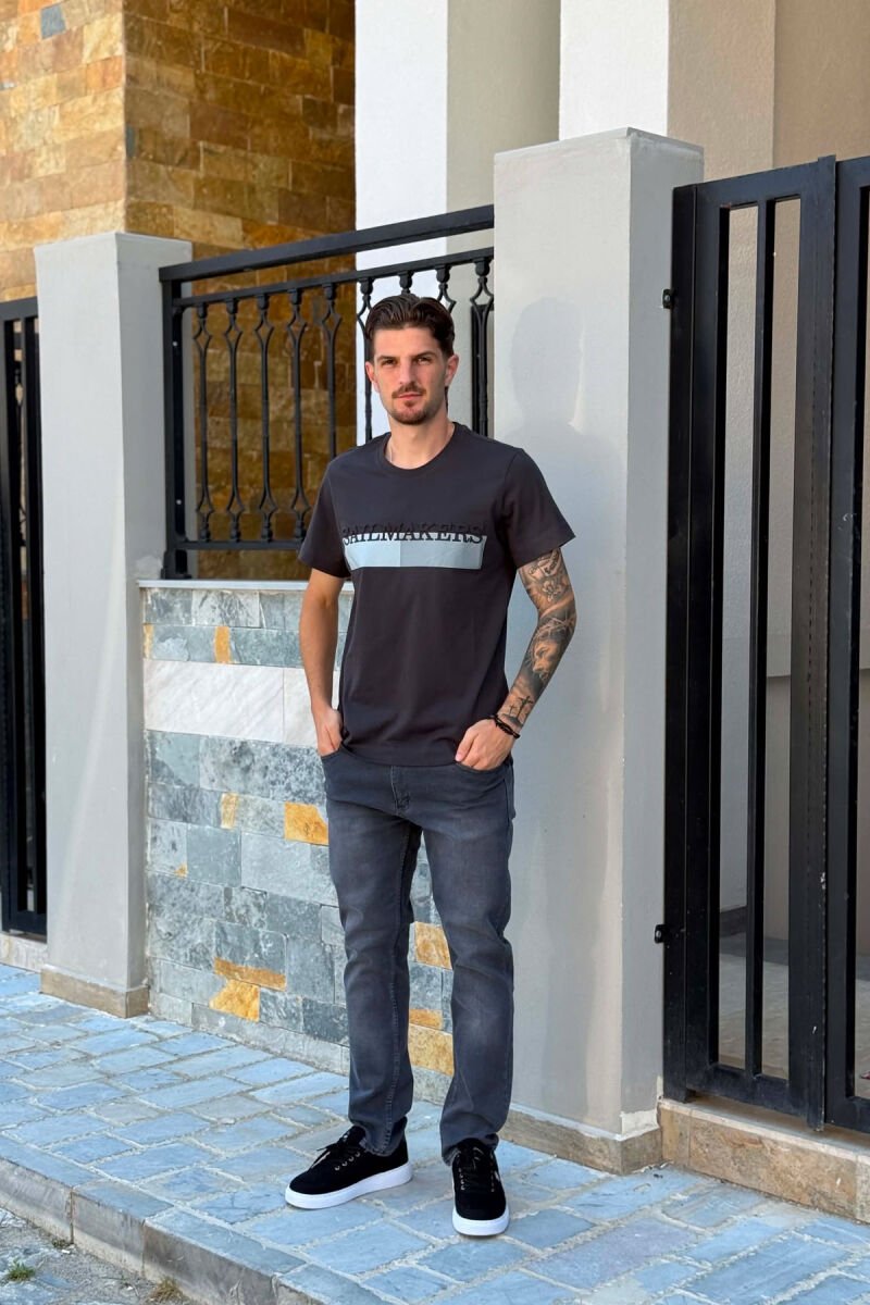FRONT WRITTINGS ROUND NECK MEN T-SHIRT GREY/GRI - 4