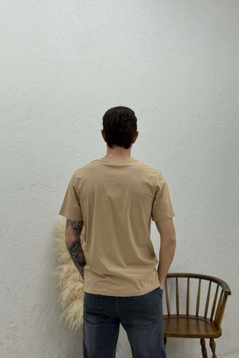 FRONT WRITTINGS ROUND NECK MEN T-SHIRT LIGHT BROWN/KAZB - 4