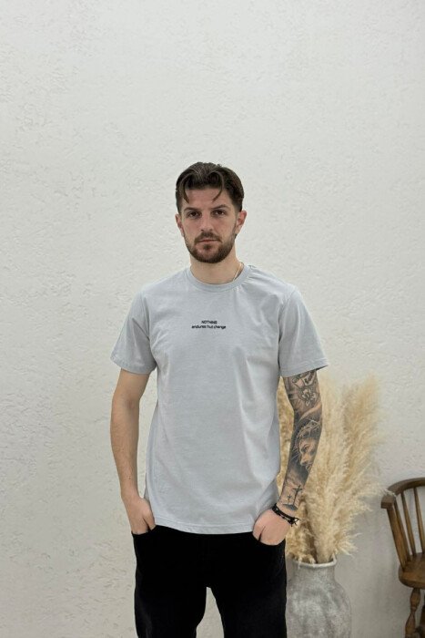 FRONT WRITTINGS ROUND NECK MEN T-SHIRT LIGHT GREY/GZ - 