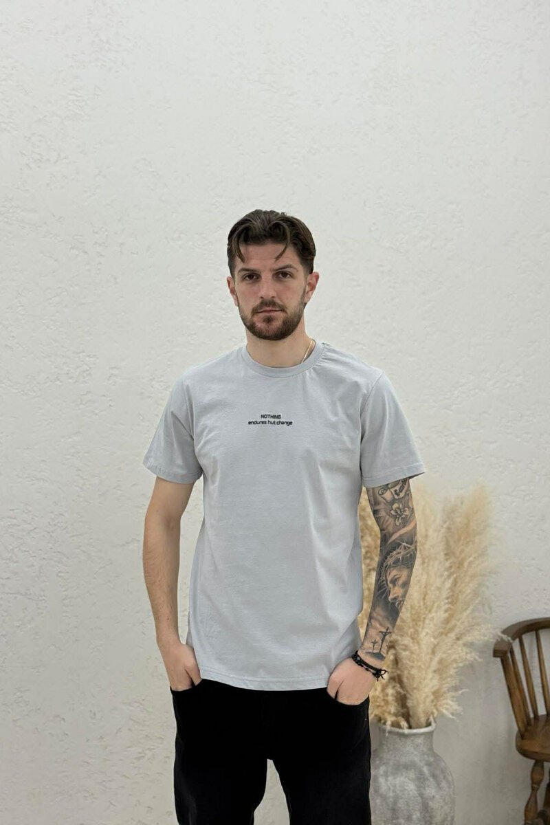 FRONT WRITTINGS ROUND NECK MEN T-SHIRT LIGHT GREY/GZ - 1