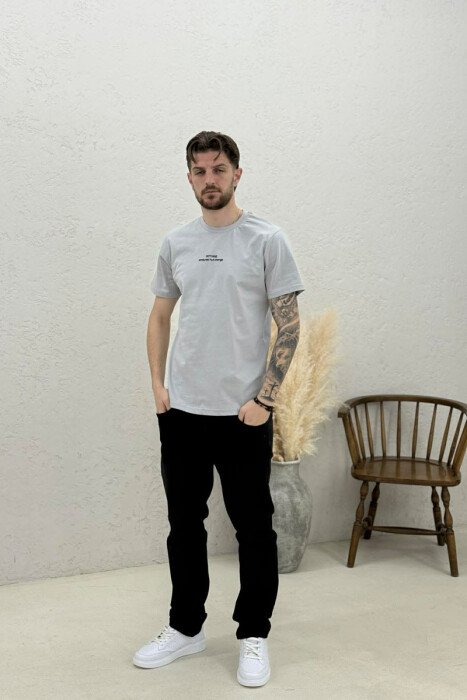 FRONT WRITTINGS ROUND NECK MEN T-SHIRT LIGHT GREY/GZ - 2