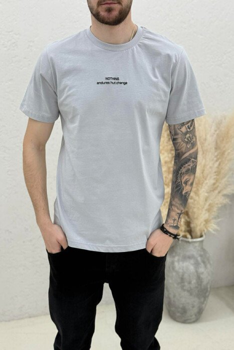 FRONT WRITTINGS ROUND NECK MEN T-SHIRT LIGHT GREY/GZ - 3