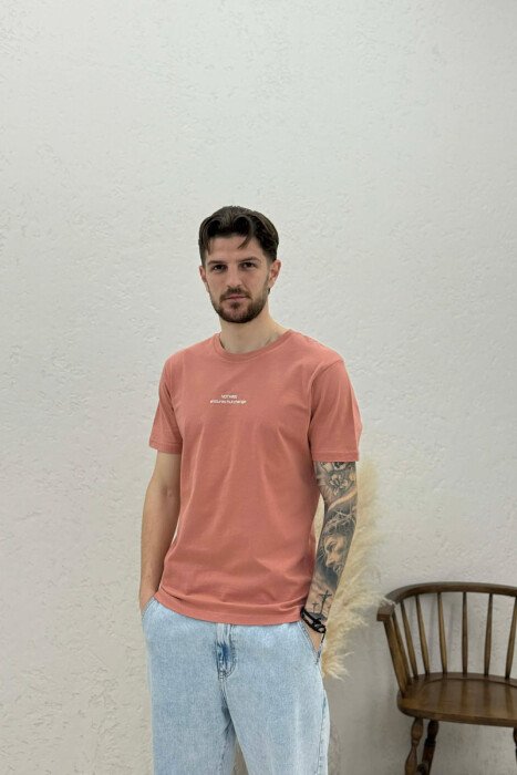 FRONT WRITTINGS ROUND NECK MEN T-SHIRT POWDER/PUDER - 