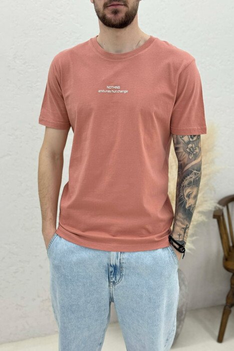 FRONT WRITTINGS ROUND NECK MEN T-SHIRT POWDER/PUDER - 3