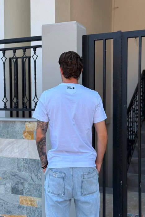 FRONT WRITTINGS ROUND NECK MEN T-SHIRT WHITE-BLUE/BABL - 3