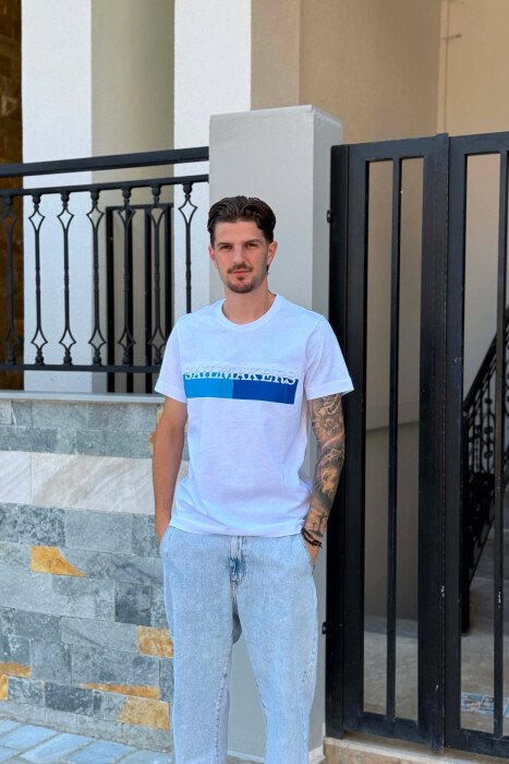 FRONT WRITTINGS ROUND NECK MEN T-SHIRT WHITE-BLUE/BABL - 4
