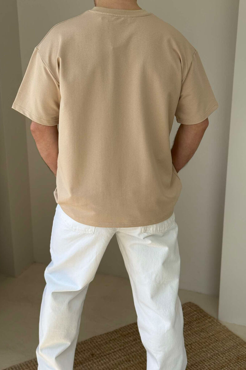 FRONT WRITTINGS ROUND NECK ONE COLOR MEN T-SHIRT BEIGE/BEZHE - 2