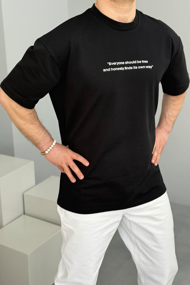 FRONT WRITTINGS ROUND NECK ONE COLOR MEN T-SHIRT BLACK/ E ZEZE - 1